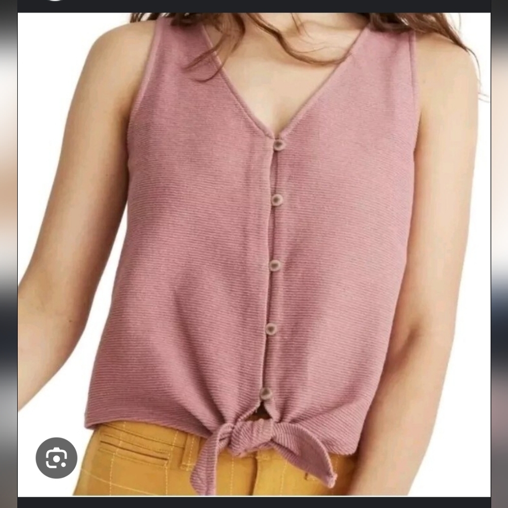 MADEWELL Texture & Thread Button Front Tie Tank In Heather Bloom Pink, Size M